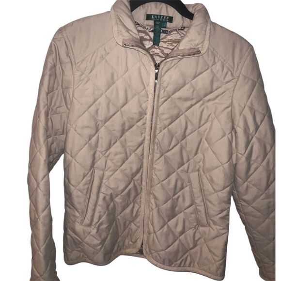Lauren Ralph Lauren Quilted Jacket Women Small Tan Barn Coat Equestrian Vintage - Picture 1 of 8